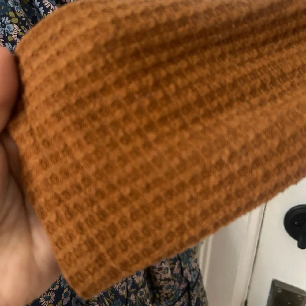 Long Open-Front Rust Brown Waffle Knit Cardigan Sweater - Picture 4 of 6